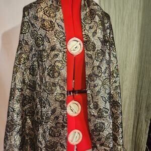 Inga-go Boutique Black and Gold Metallic Floral Scarf Wrap Size 19 x 70